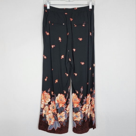 Anthropologie Ett Twa Black Floral Cropped Wide Leg Pants Womens Size XS Petite - Picture 4 of 16